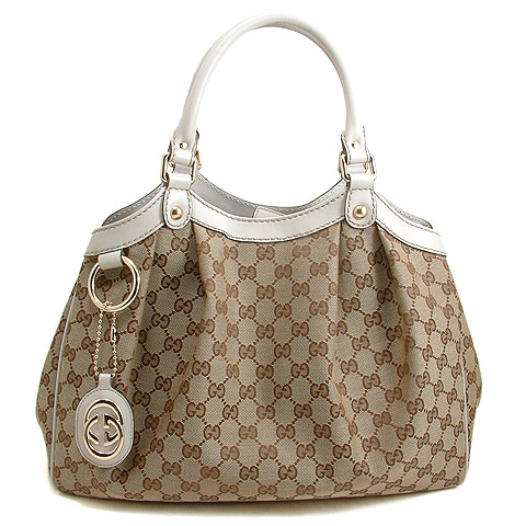 Authentic Gucci Sukey Tote Bag 211943 White Leather Trim